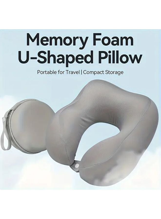 Gray Blue Memory Foam Travel Pillow With Storage Case For Neck Support - Image 1